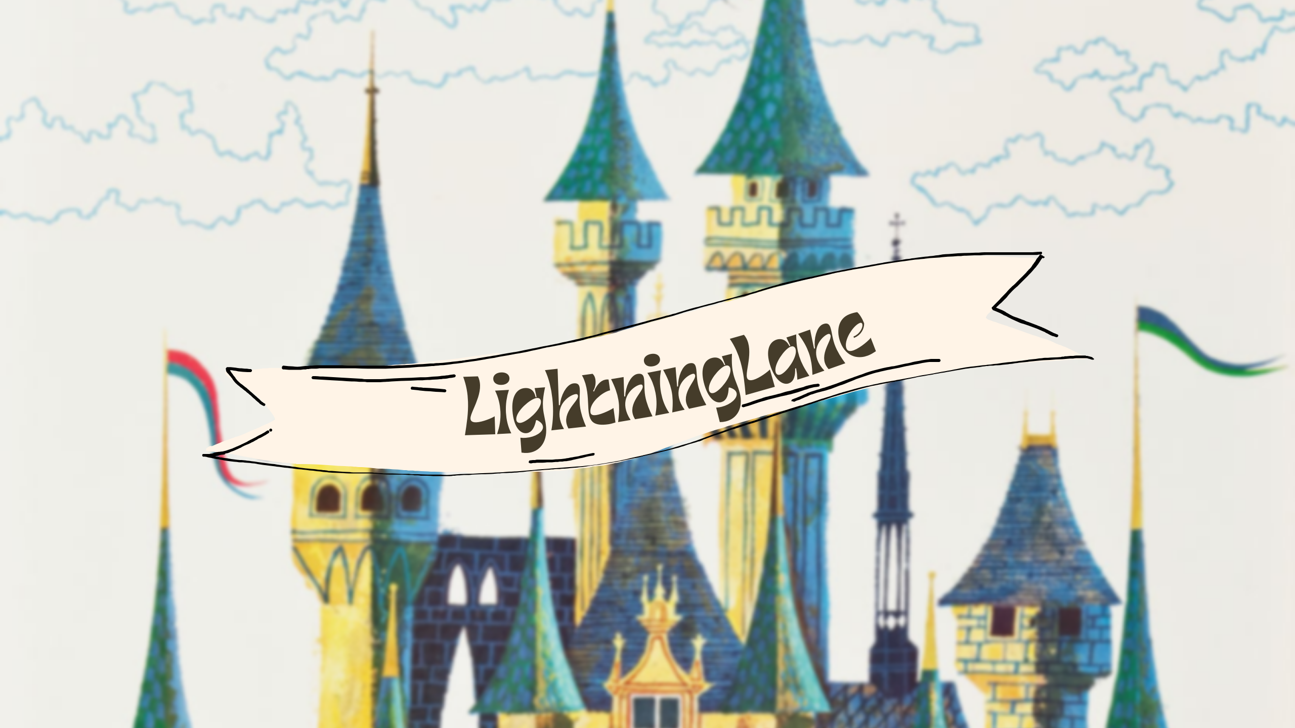 illustration of disney Cinderella's castle with text reading lightning lane